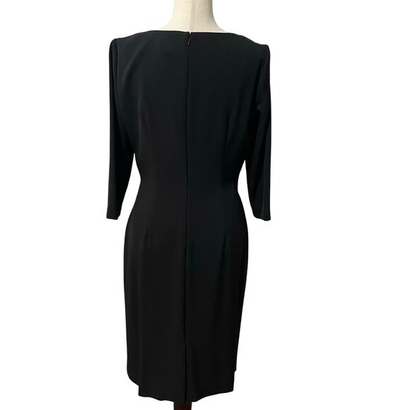 Tahari ASL Tie Waist Sheath Dress Knee Length 3/4 Long Sleeve Womens sz 8 Black - Picture 4 of 16